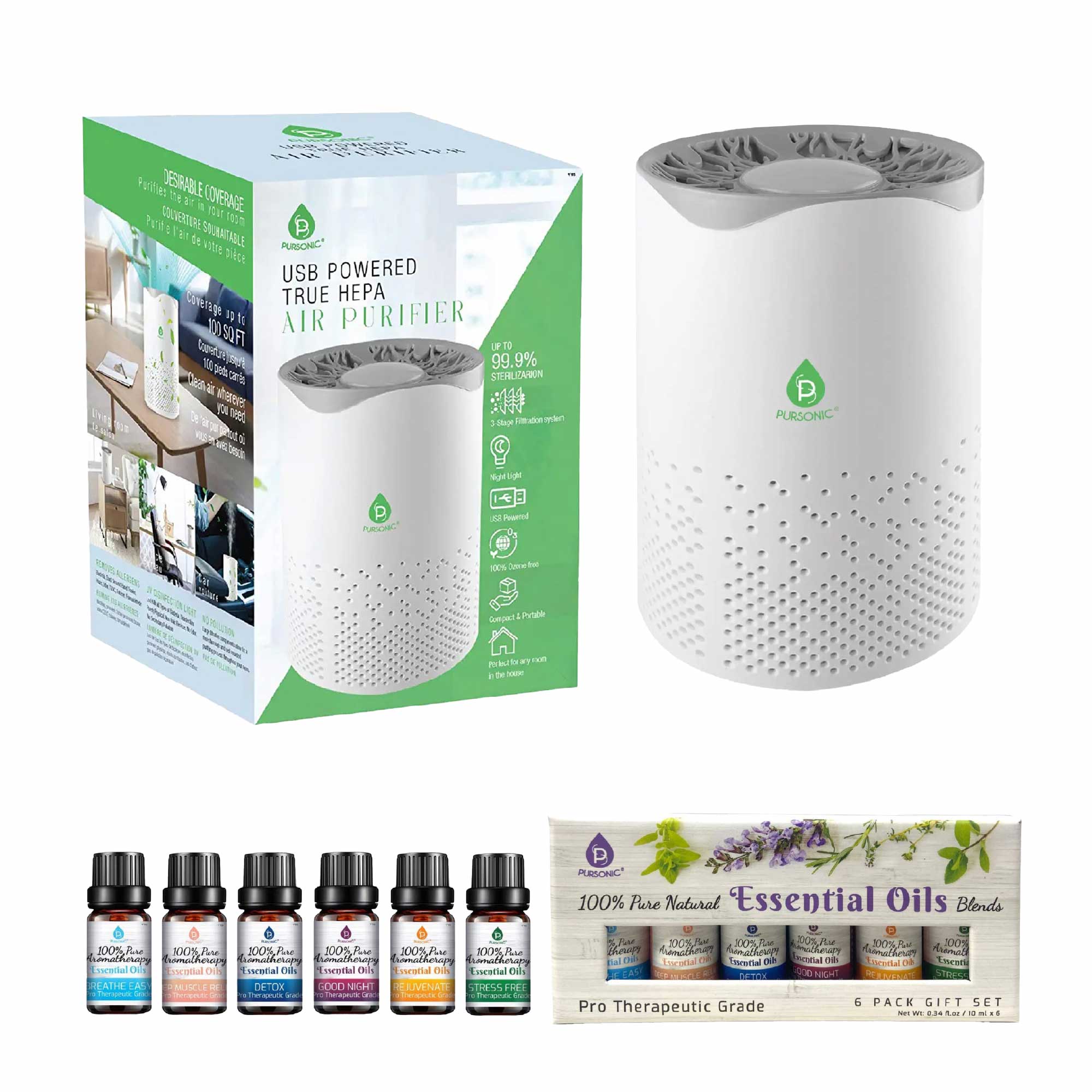 Pursonic Air Purifier with Essential Oils Set